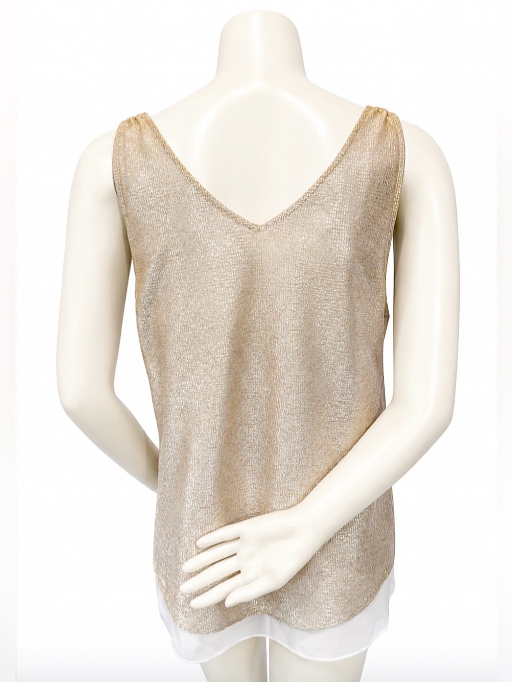 INC International Concepts Gold Metallic Layered V-Neck Sleeveless Top Size M - Picture 3 of 6